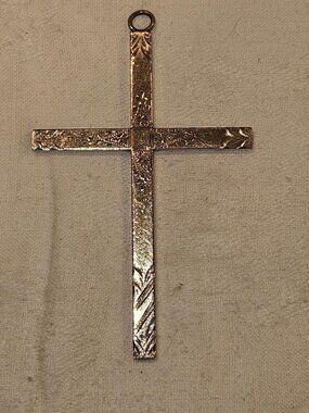VTG 12K Gold Filled Etched Cross Pendant Large 3"x1.75" Engraved Floral GF